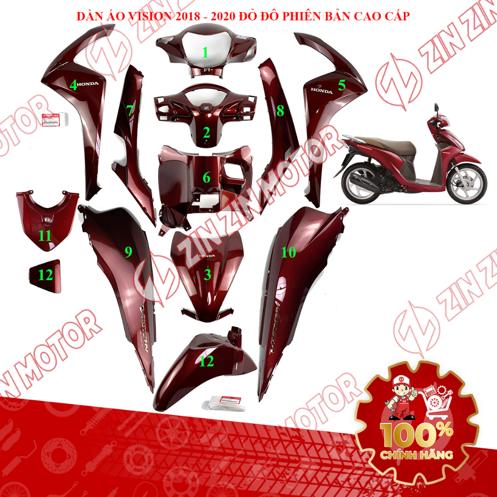 Dàn Áo Vision 2018 2019 2020 Đỏ Đô ( Phiên Bản Cao Cấp ) 53200-K44-V20ZQ, 53210-K44-V20ZC Chính Hãng
