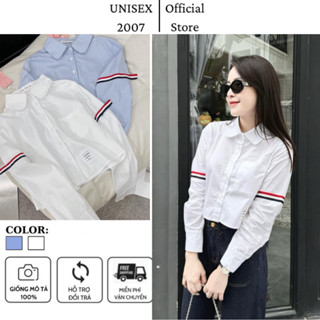 Áo Sơ Mi Thom Browne Nữ Dài Tay Phối VIền 2 Tay, Vải Cotton Lụa Cao Cấp Mẫu Hot 2024