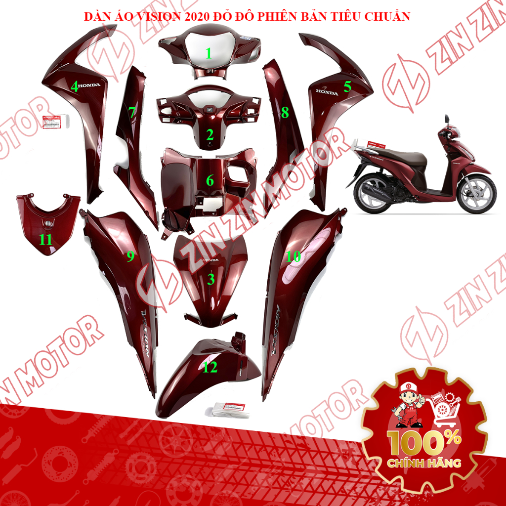 Dàn Áo Vision 2020 Đỏ Đô ( Phiên Bản Tiêu Chuẩn ) 53200-K44-V20ZQ, 53210-K44-V20ZC, 64300-K44-VE0ZH 