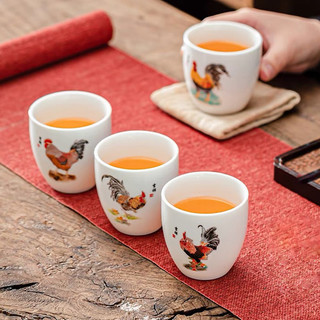Bộ 4 chén trà gà đại cát gốm sứ Đức Hoá