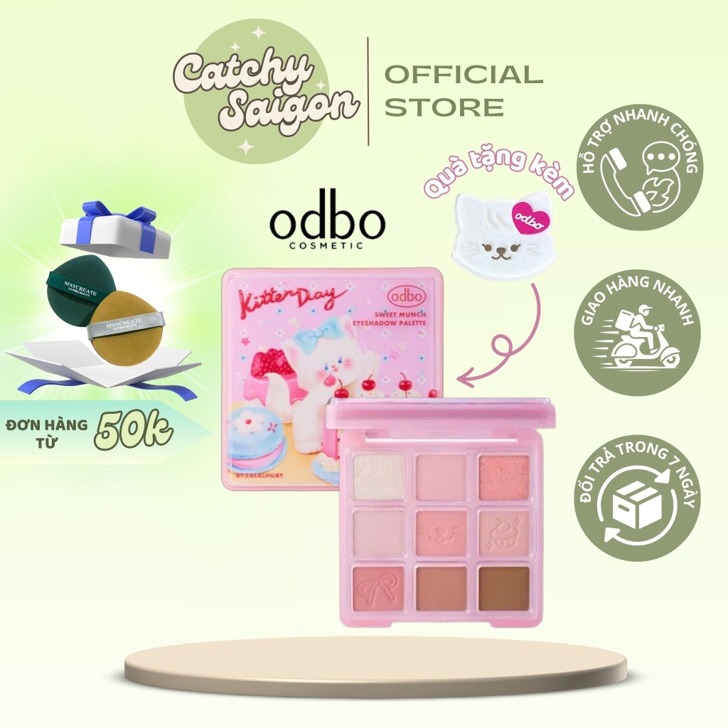 [ODBO] Bảng Mắt ODBO 9 Ô Nhũ Lì Puppy Và Kitten Kèm Kẹp Tóc Xinh Xắn Sweet Munch 9g (OD2024)