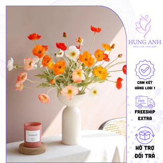 Hoa Kim Anh Lụa Cao Cấp - Hoa Anh Túc Nhỏ Dài 50cm - Hoa Poppy Trang Trí Nhà Cửa, Decor Phòng Khách