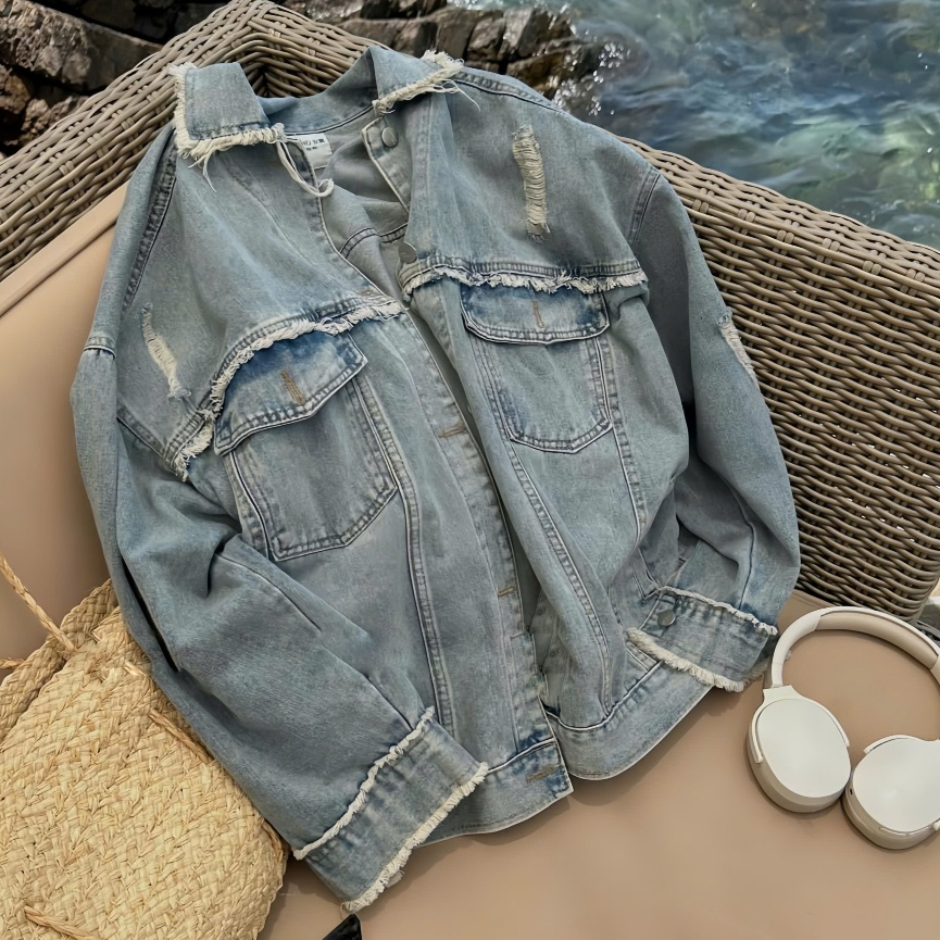 Áo Khoác Jean Bò Form Rộng Tua Viền, Áo Khoác Dáng Rộng Mặc Đôi Nam Nữ | BigBuy360 - bigbuy360.vn