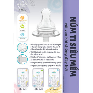 Bình sữa cổ thường Pur Advanced 250ml (NÚM MẶC ĐỊNH SIZE M, KHÔNG ĐỔI NÚM ĐƯỢC)