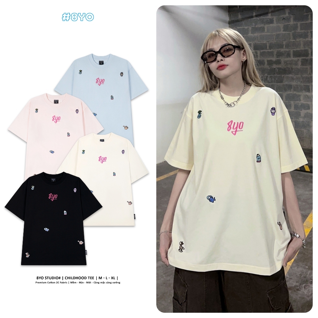 Áo Thun Thêu 8YO CHILDHOOD Tee Cotton Mềm Mịn Mát - Áo Phông Local Brand Unisex Nam Nữ Form Rộng