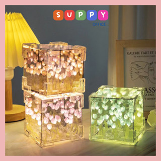 Đèn Ngủ Hoa Tulip Tráng Gương Hộp Vuông Mini Để Bàn (Tự lắp ráp) HOTTREND Suppy