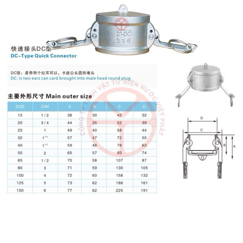 Khớp nối nhanh inox 304 Type DC (kiểu DC ) DN15-DN65