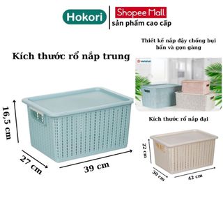 Rổ Nhựa Có Nắp Đậy 3 Size Việt Nhật, Giỏ Giả Mây Đựng Đồ Chơi, Quần Áo Tiện Ích