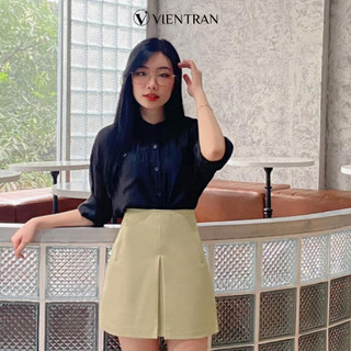 Áo sơ mi cổ tàu dáng rộng cơi ngực VIEN TRAN V61H24H002