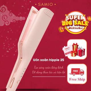 Máy Uốn Tóc Xoăn Sóng Nước Hippie 25mm Thiết Kế Cao Cấp, Máy Dập Xoăn Sóng Lơi Chất Liệu Gốm Sứ Ion Âm - SAMIO