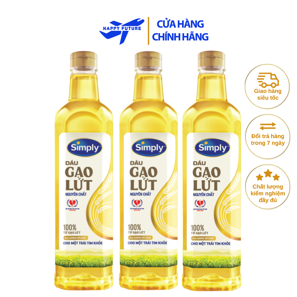 [Combo 3 Chai] Dầu Simply Gạo Lứt 1L