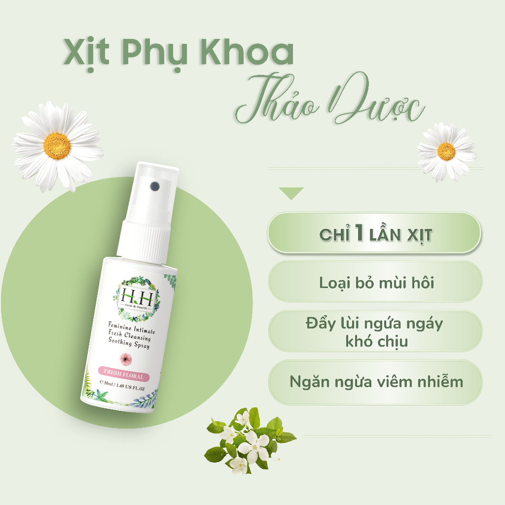 Xịt Phụ Khoa HH 50ml Chiết Xuất Thảo Mộc, Kháng Khuẩn Ngăn Mùi Hiệu Quả, Hương Thơm Dịu Nhẹ Dễ Chịu, Chai cầm tiện lợi