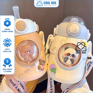 Bình giữ nhiệt cho bé Cute Space inox 316, 700ml, bình giữ nhiệt trẻ em COOLBOX có ống hút, quai đeo
