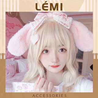 Cài tóc phủ lông tai thỏ dễ thương Bờm tóc tai thỏ thắt nơ đáng yêu Lémi Accessories