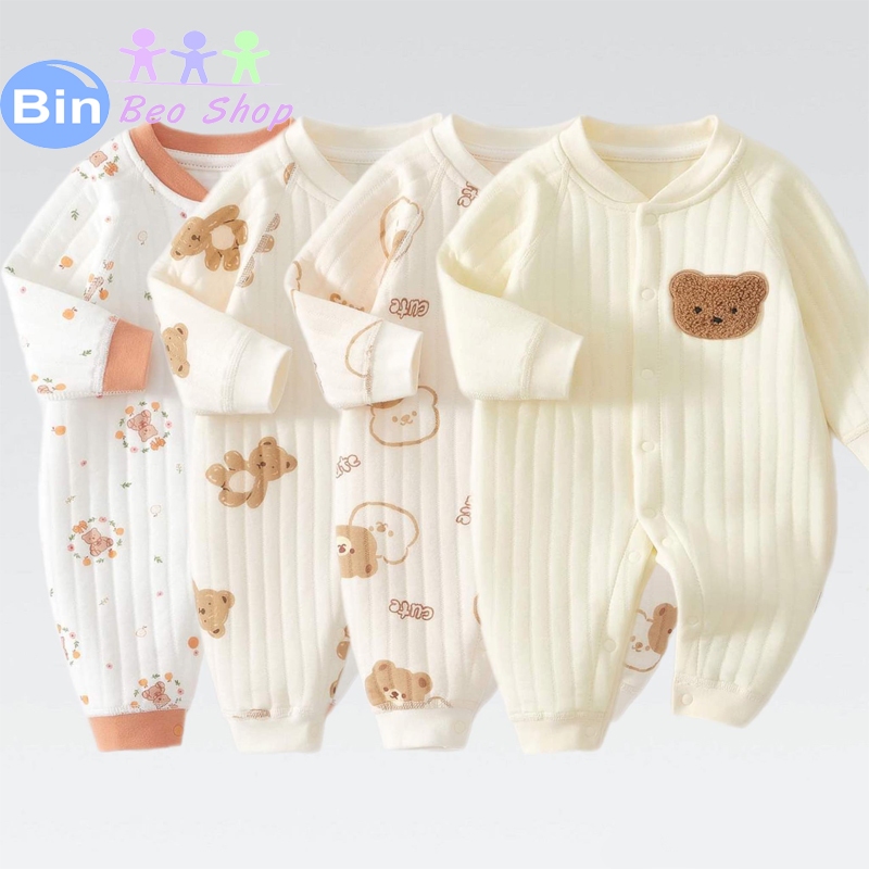 Bộ đồ liền thân dài tay Bodysuit vải chần bông cho bé sơ sinh tới 12 tháng hàng quảng châu cao cấp