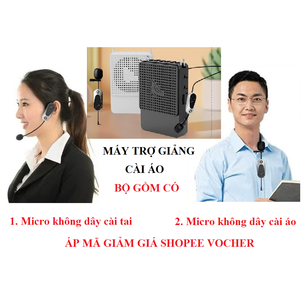 Máy trợ giảng Cài Áo không dây bộ gồm 3 mic ( cài áo, cài tai, mic dây ) tính năng Bluetooth, USB , 