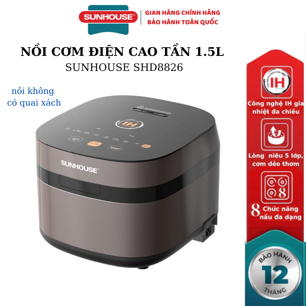  NỒI CƠM ĐIỆN CAO TẦN 1.5L SUNHOUSE SHD8826 - Hàng chính hãng Bảo hành 12 tháng 