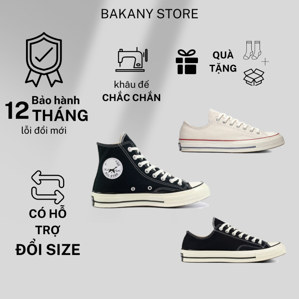 Giày Thể Thao CV Chuck Taylor 1970s, Giày Sneaker CV 1970s Cổ Cao Thấp Đủ Màu Trắng Đen Full Box Bill