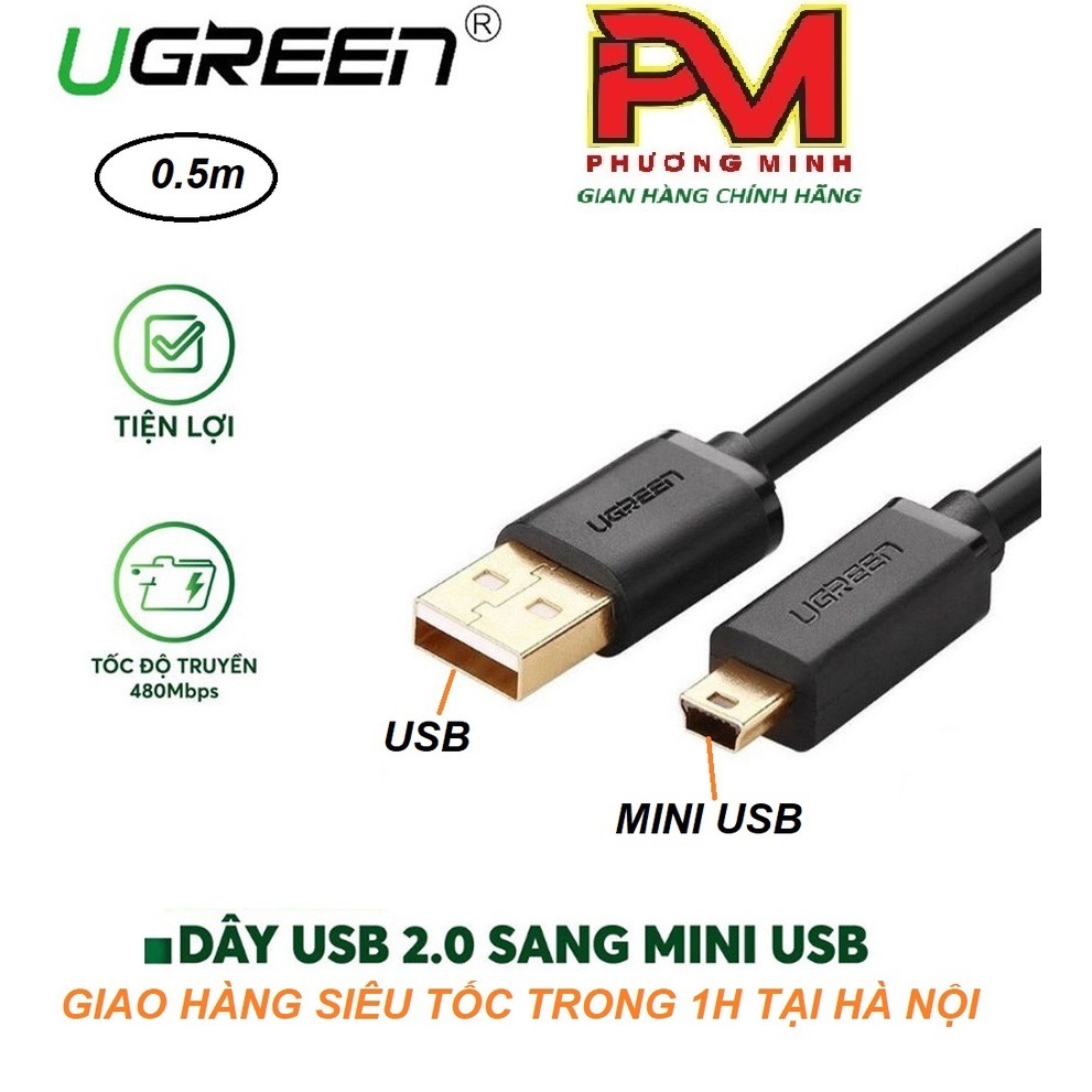 Cáp Mini USB to USB 2.0 mạ vàng dài 0,5m chính hãng Ugreen 10354