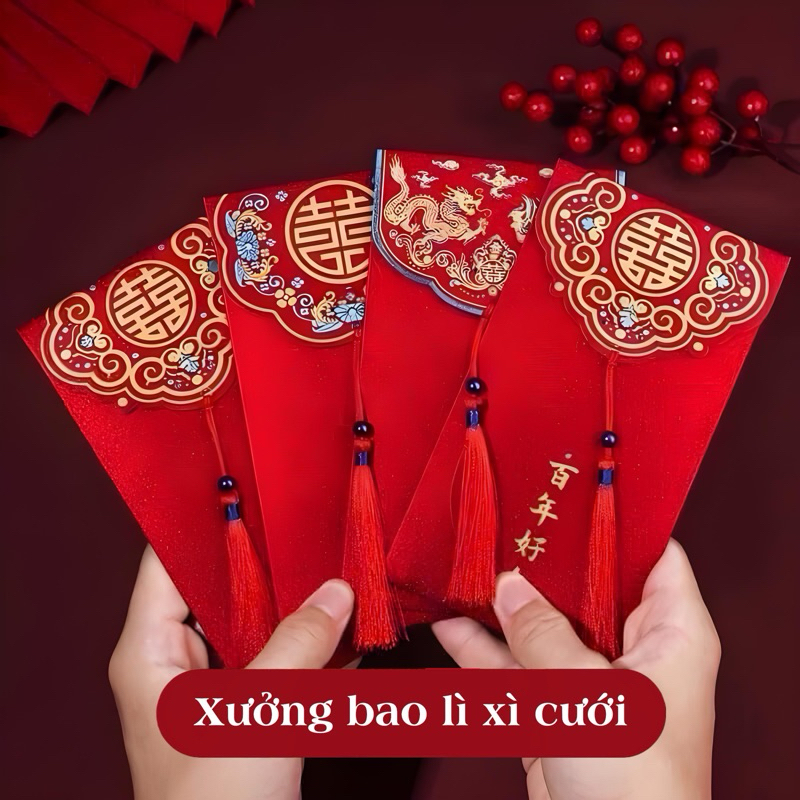 (Combo 6 cái) Bao lì xì Đám Cưới, lì xì Gieo duyên, Lì Xì Hỷ Bao lì xì đám cưới, đám hỏi, lì xì mâm quả màu đỏ