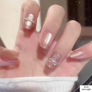  G137 - Móng Tay Giả bộ 30 móng mắt mèo  đính charm nơ cực xinh mẫu tết 2026 