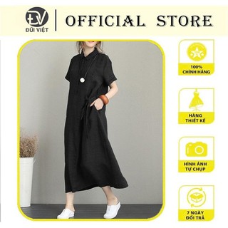 Đầm Đũi Nữ Suông Dài Dáng Chữ A Cổ Sơ Mi Kèm Dây Thắt Nơ Sườn
