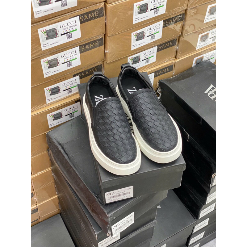 Giày Zara - Slipon Zara Đen Vân Hiệu Ứng 3D - Bản Cao Cao Loại 1