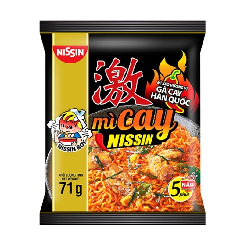 MÌ XÀO NISSIN VỊ GÀ PHÔ MAI/BÒ PHÔ MAI/GÀ CAY HÀN QUỐC GÓI 71GR - LỐC 5