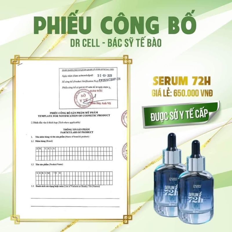 serum cấp ẩm,trắng da 72h (drcell)