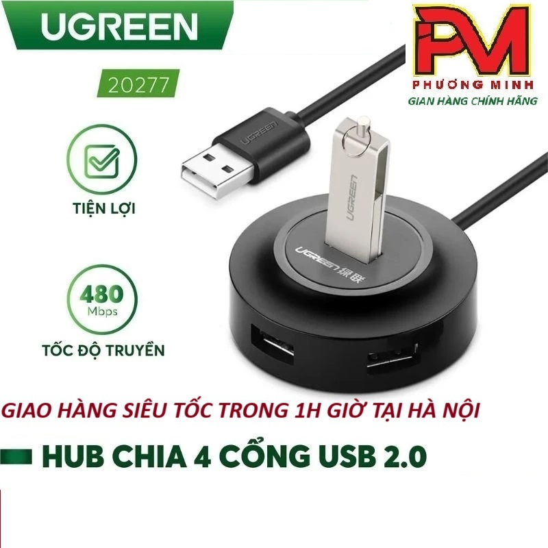 Bộ Chia USB 4 Cổng UGREEN 20277- Hub USB 2.0 - Hàng Chính Hãng