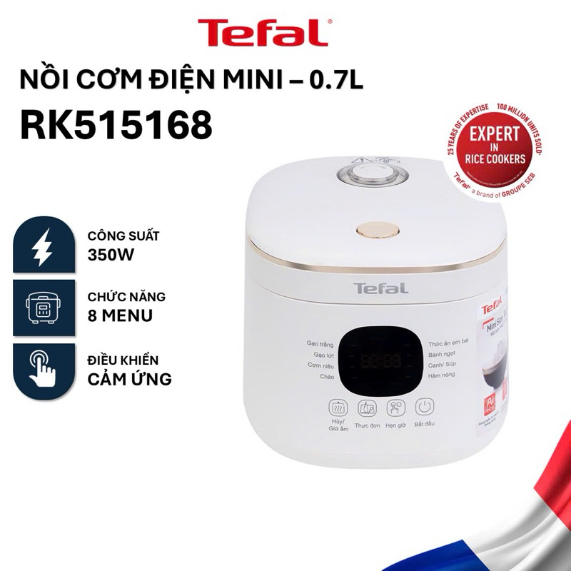 Nồi cơm điện tử Tefal Rice Mate Mini 0.7L RK515168, Thiết kế nhỏ gọn, Nấu cơm nhanh, BH 24 tháng