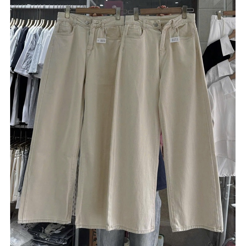 (Hương Muối) Quần jeans xuông dài màu be - mã 7433 hàng xưởng dài hơn 100cm