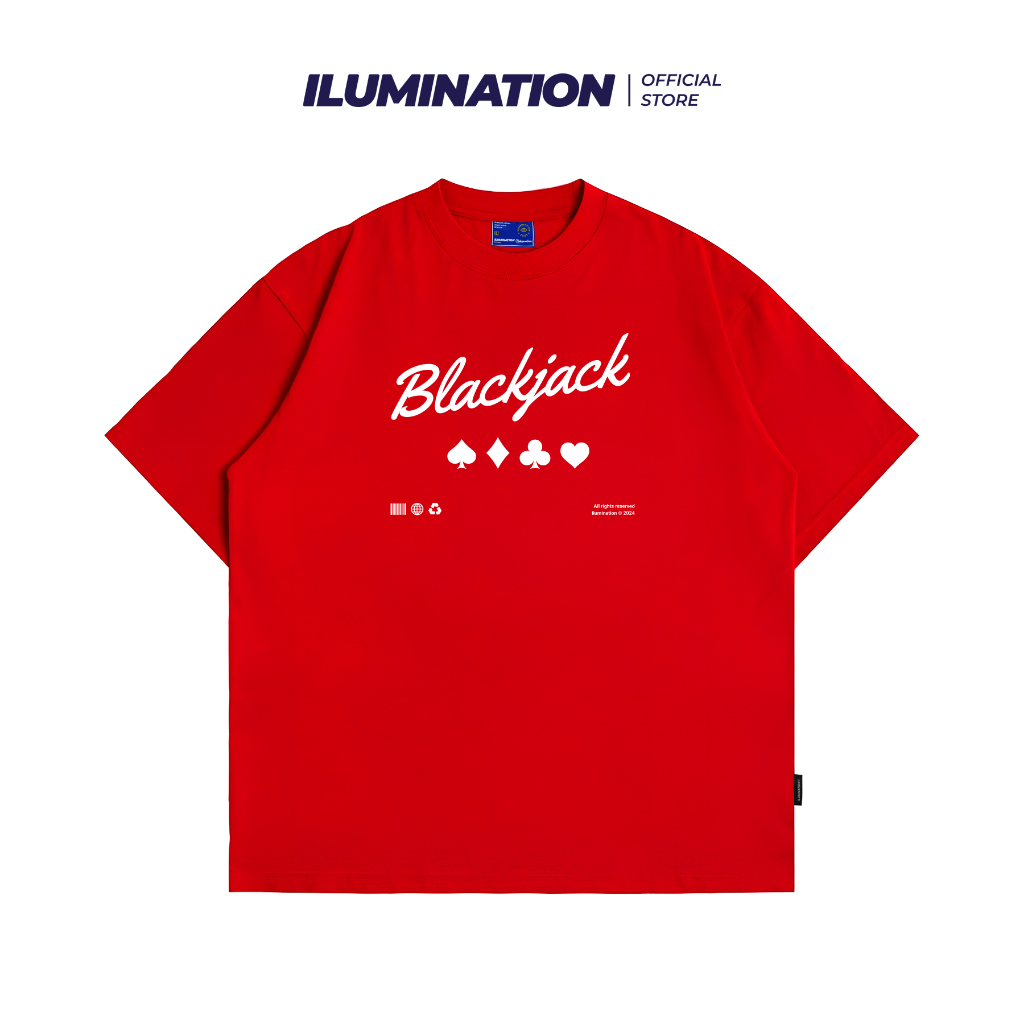 Áo thun đỏ  Basic BLACKJACK, XÌ DÁCH  ILUMINATION vải cotton cao cấp co giãn, dày dặn Local Brand