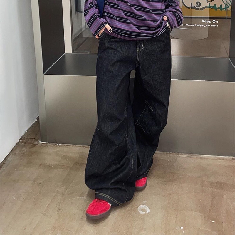 [Varvet] Có Bigsize Quần Jeans Ống Draped Cut Straight Jeans Women's Loose Casual Distress Design Se