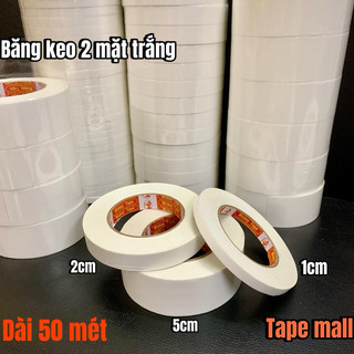  Băng dính 2 mặt trắng 1cm 2cm 5cm x 50m.Hàng CTY chất lượng cao SIZE lớn tiết kiệm  Tape Mall  