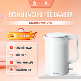 Bình đun siêu tốc Gaabor EK20M-WH01A dung tích lớn 2L công suất 1500W lòng ấm thép liền kề dễ vệ sinh an to