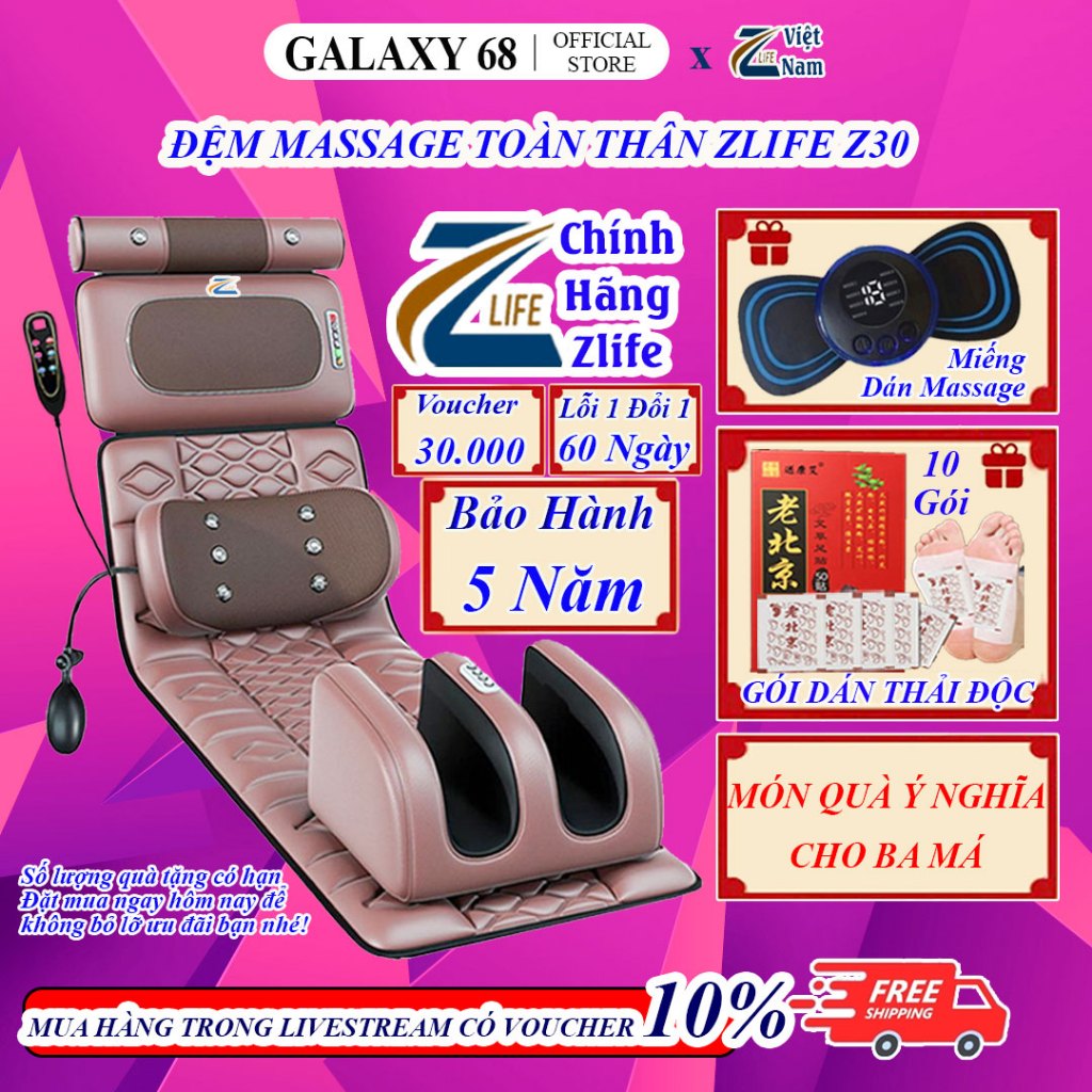 Đệm massage toàn thân ZLIFE Ghế nệm thảm mát xa, máy gối massage lưng cột sống cổ vai gáy chính hãng