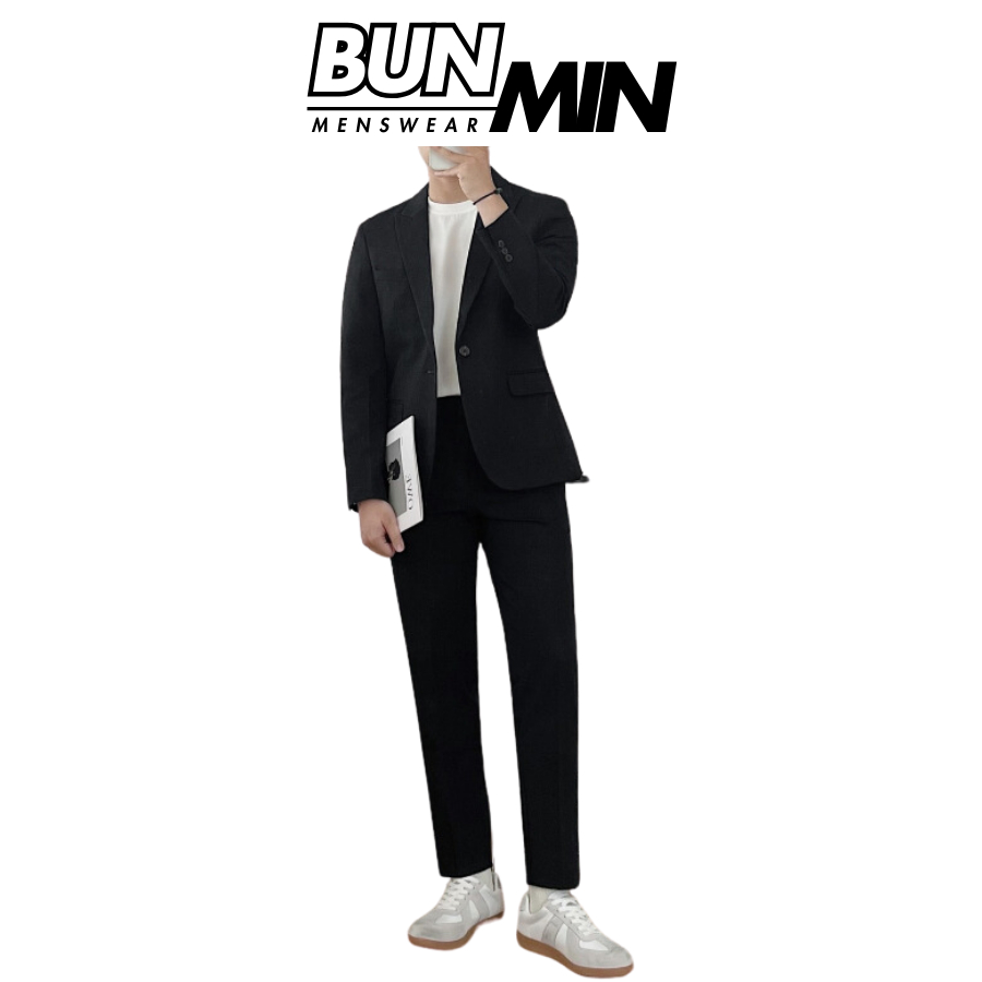 Vest nam 1 khuy màu đen, Blazer nam trẻ trung Hàn Quốc, Bộ Suit dáng ôm cao cấp