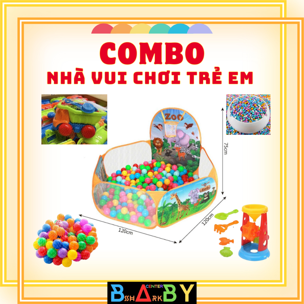 COMBO Nhà Vui Chơi Trẻ Em gồm: Quây Bóng + Bóng nhựa + Hạt Sứ + Xe Xúc Cát + Guồng Xay Cát