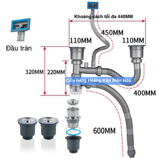 Bộ xiphong thoát nước bồn rửa chén ngăn mùi chống tắc nghẽn bồn rửa bát phi 110