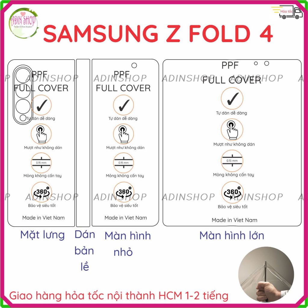 Dán PPF Samsung Z Fold 4 (zfold 4) dành cho màn hình, mặt lưng,  full viền
