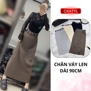 Chân váy len dài 90cm quảng châu cao cấp chất liệu vải len thừng dày dặn mặc mùa thu- đông