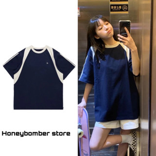 Áo phông Raglan chữ G dáng boxy, áo thun nam nữ unisex tay lỡ form boxy chất cotton dày dặn màu xanh navy Retro Hàn Quốc