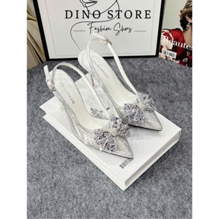 Giày cao gót 8p chất kim tuyến phối mica đính nơ, giày cưới cô dâu Mã D73 _ DINO Store