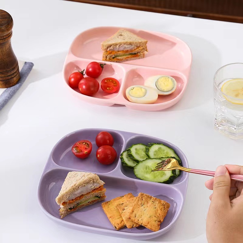 Khay chia ngăn ăn kiêng, đĩa sứ vuông 3 ngăn cho bé ăn dặm - Bát đĩa sứ cao cấp không chì