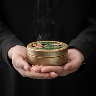  Lư xông trầm hương bằng gốm họa tiết hoa sen xanh cao cấp TẶNG ĐẾ GỖ D01 