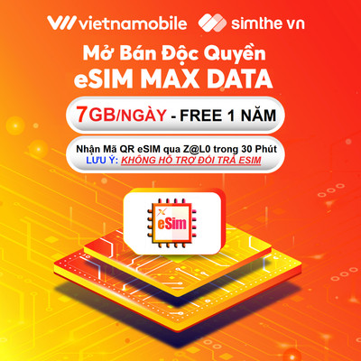 [NHẬN ESIM NHANH 30P] ESIM 4G Vietnamobile Data 7GB/Ngày + FREE Nội Mạng. Trọn Gói 1 Năm Không Nạp Tiền. Hàng Chính Hãng