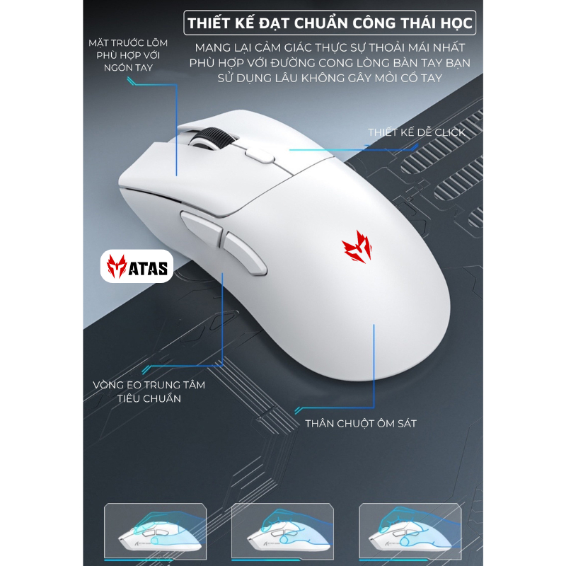 Chuột gaming không dây ATAS X11 Pro - 3 chế độ kết nối - Mắt đọc PAW3311 -  Hỗ trợ App macro - Dock sạc | BigBuy360 - bigbuy360.vn