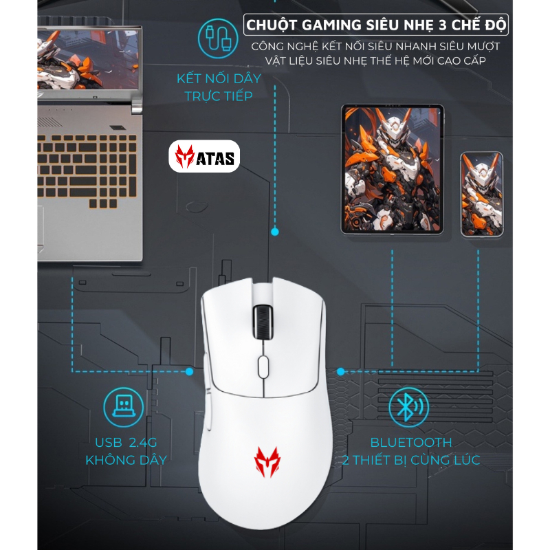 Chuột gaming không dây ATAS X11 Pro - 3 chế độ kết nối - Mắt đọc PAW3311 -  Hỗ trợ App macro - Dock sạc | BigBuy360 - bigbuy360.vn