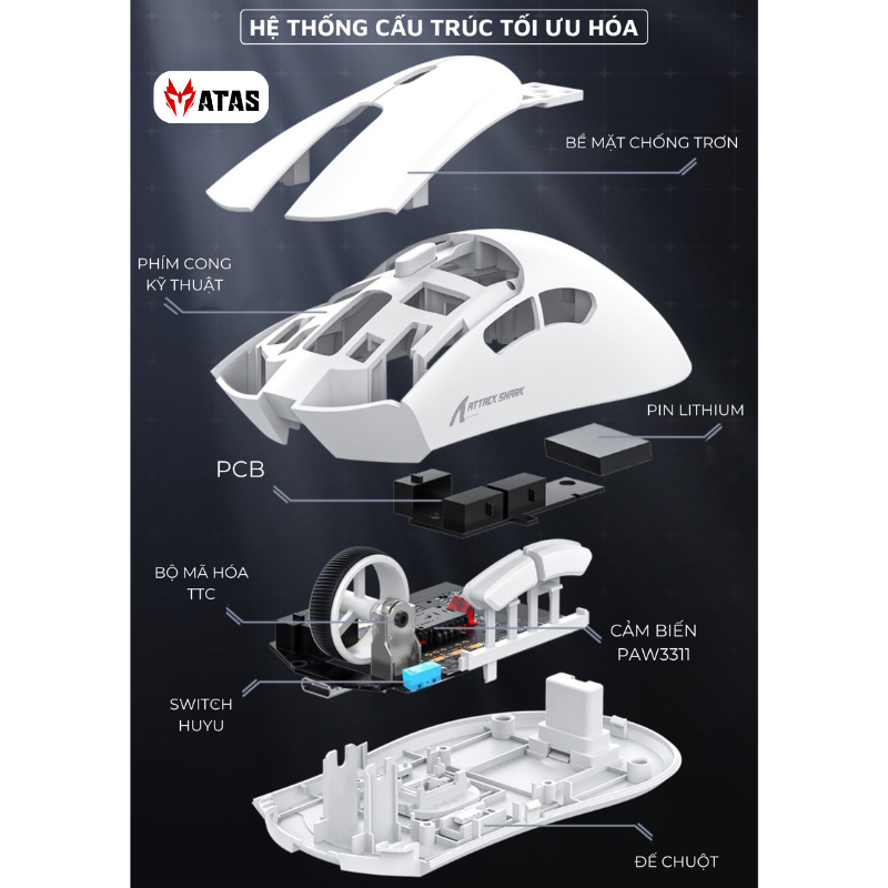 Chuột gaming không dây ATAS X11 Pro - 3 chế độ kết nối - Mắt đọc PAW3311 -  Hỗ trợ App macro - Dock sạc | BigBuy360 - bigbuy360.vn